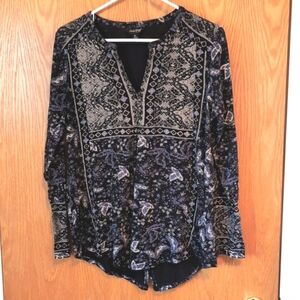 Lucky Brand Boho Split Neck Top Size M